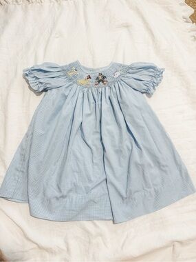Light Blue Smocked Gingham Kids Dress